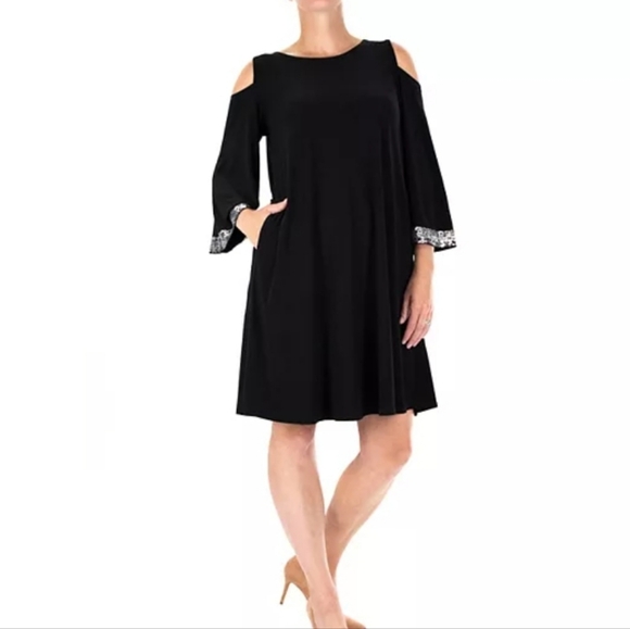 Nina Leonard Dresses & Skirts - NWT Nina Leonard 2X Black Sequin Cold Shoulder Dress Cocktail Party Glam Evening